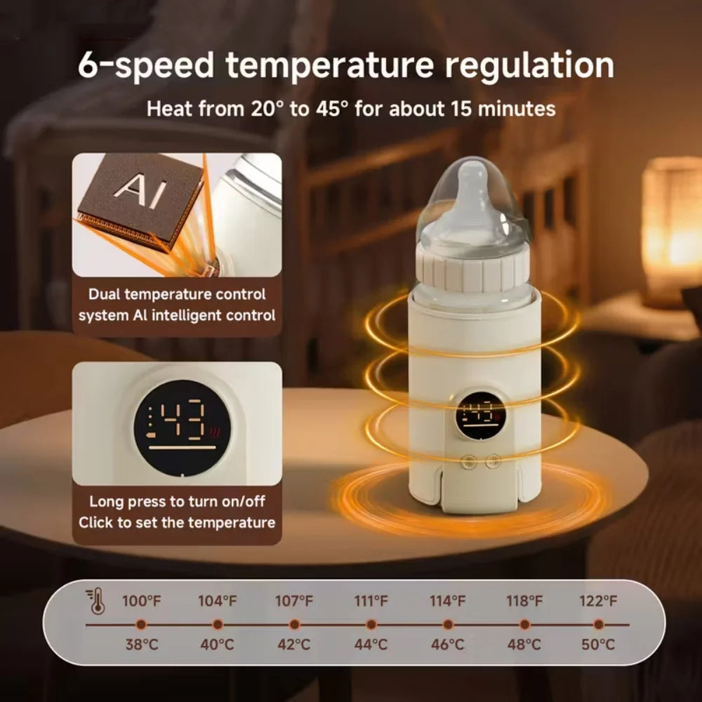 Multifunktionale Babyflasche, intelligente 6-Gang-Temperaturregelung, Wärmer, Bildschirm, Flaschenwärmer für Neugeborene, 6000 mAh