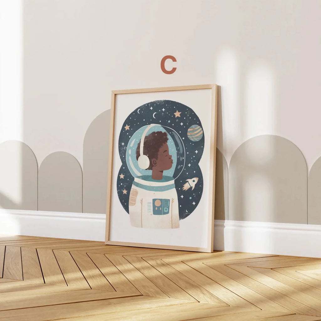 Astronaut Poster Kinderzimmer · Geschenkidee für Kinder · Kinderzimmer Deko · Weltraum Rakete & Planeten · Deko Print ohne Rahmen-4