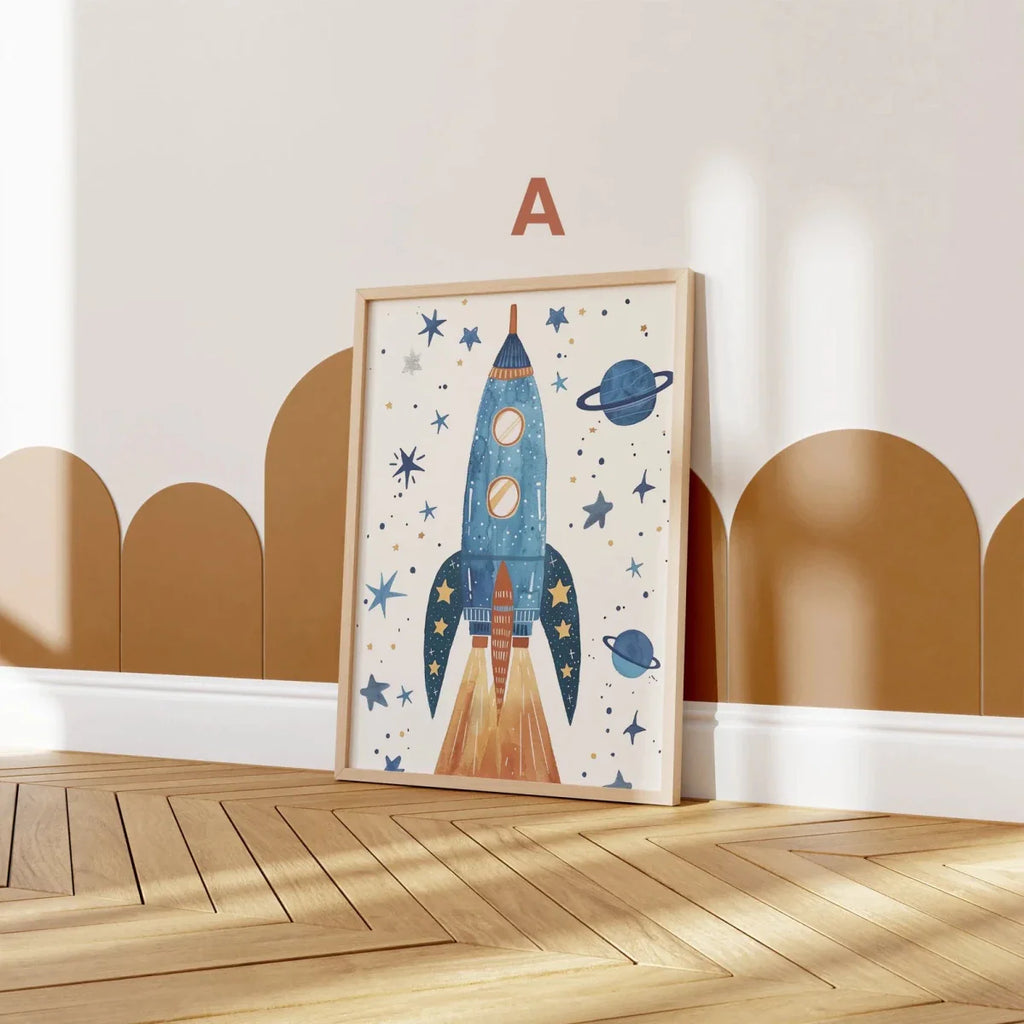 Astronaut Poster Kinderzimmer · Geschenkidee für Kinder · Kinderzimmer Deko · Weltraum Rakete & Planeten · Deko Print ohne Rahmen-2