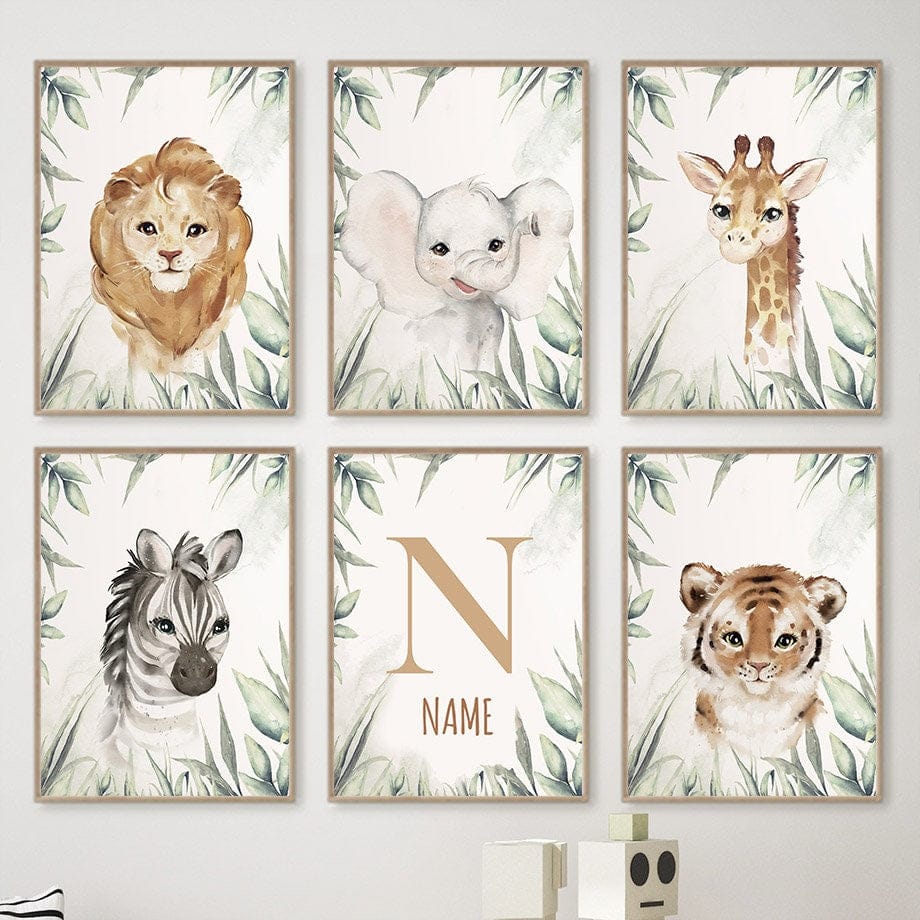 Poster Kinderzimmer Dschungel Tiere I Kinder Name Personalisiert I Kinderzimmer Bilder I Wand Deko I Kunst Druck I Deko Print I ohne Rahmen